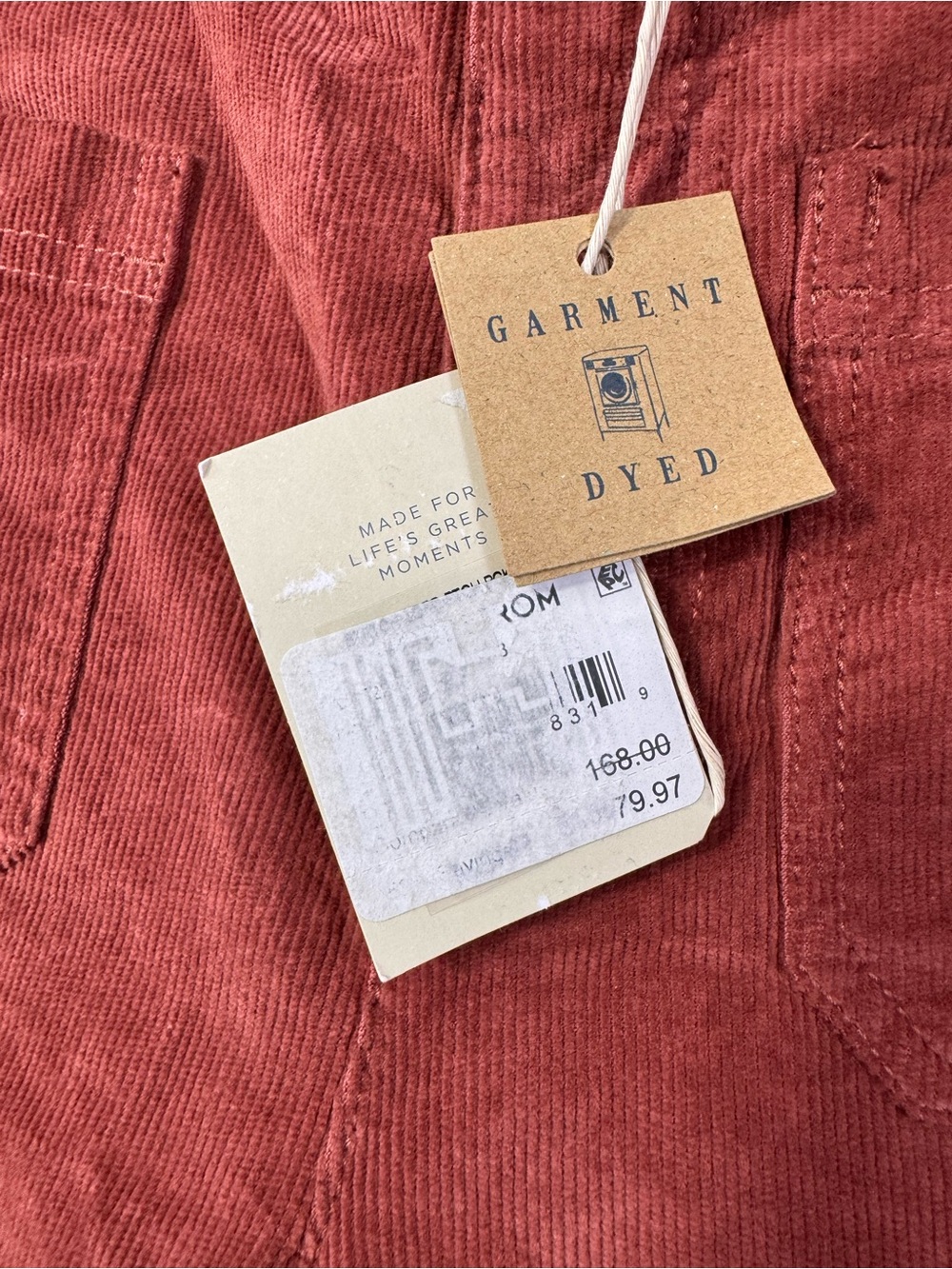 Faherty Organic Cotton Corduroy Patch Pocket Retro Wide Leg Pant in Henna, 27 - Picture 8 of 16